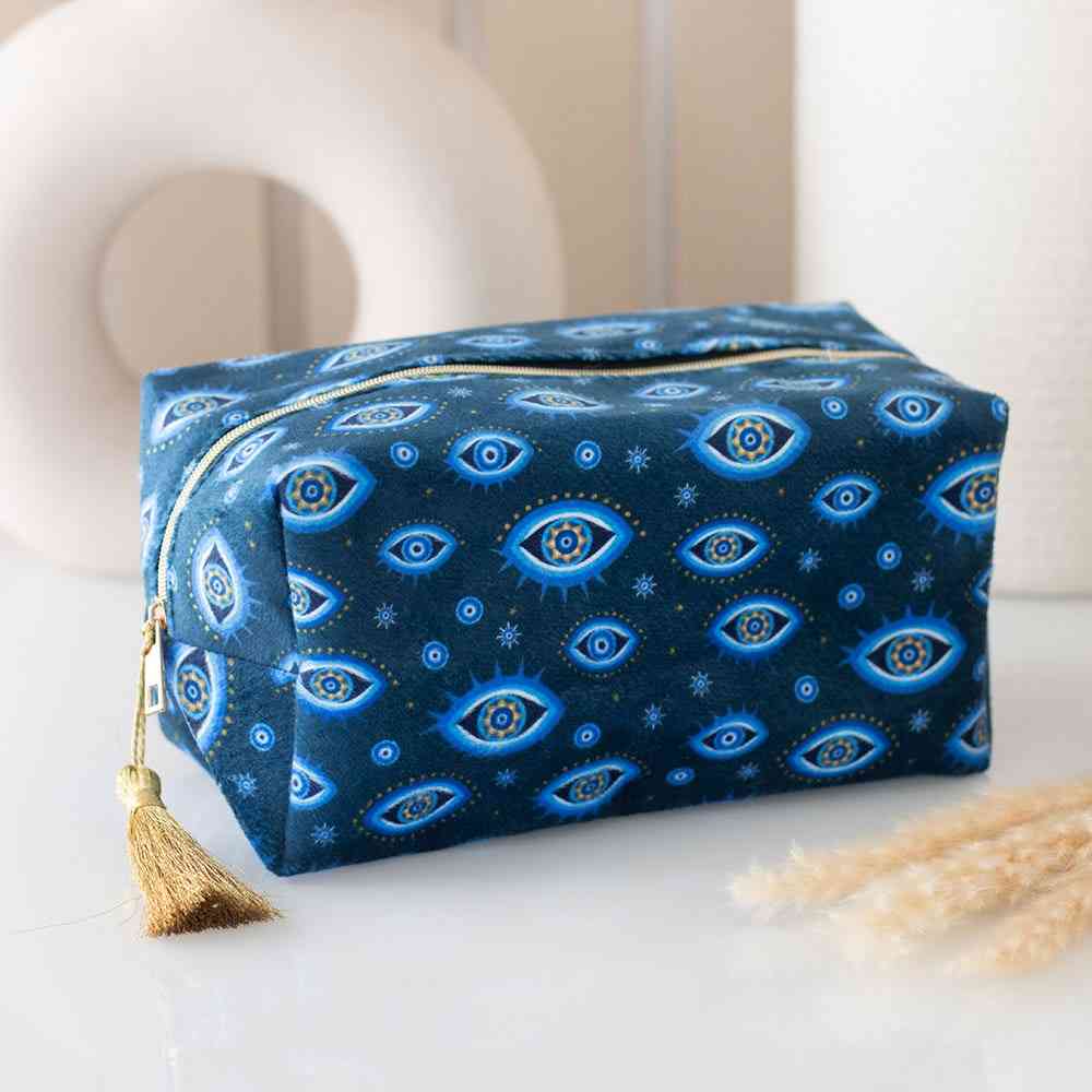 Something Different - All Seeing Eye Print Velvet Makeup Tasche - Blau